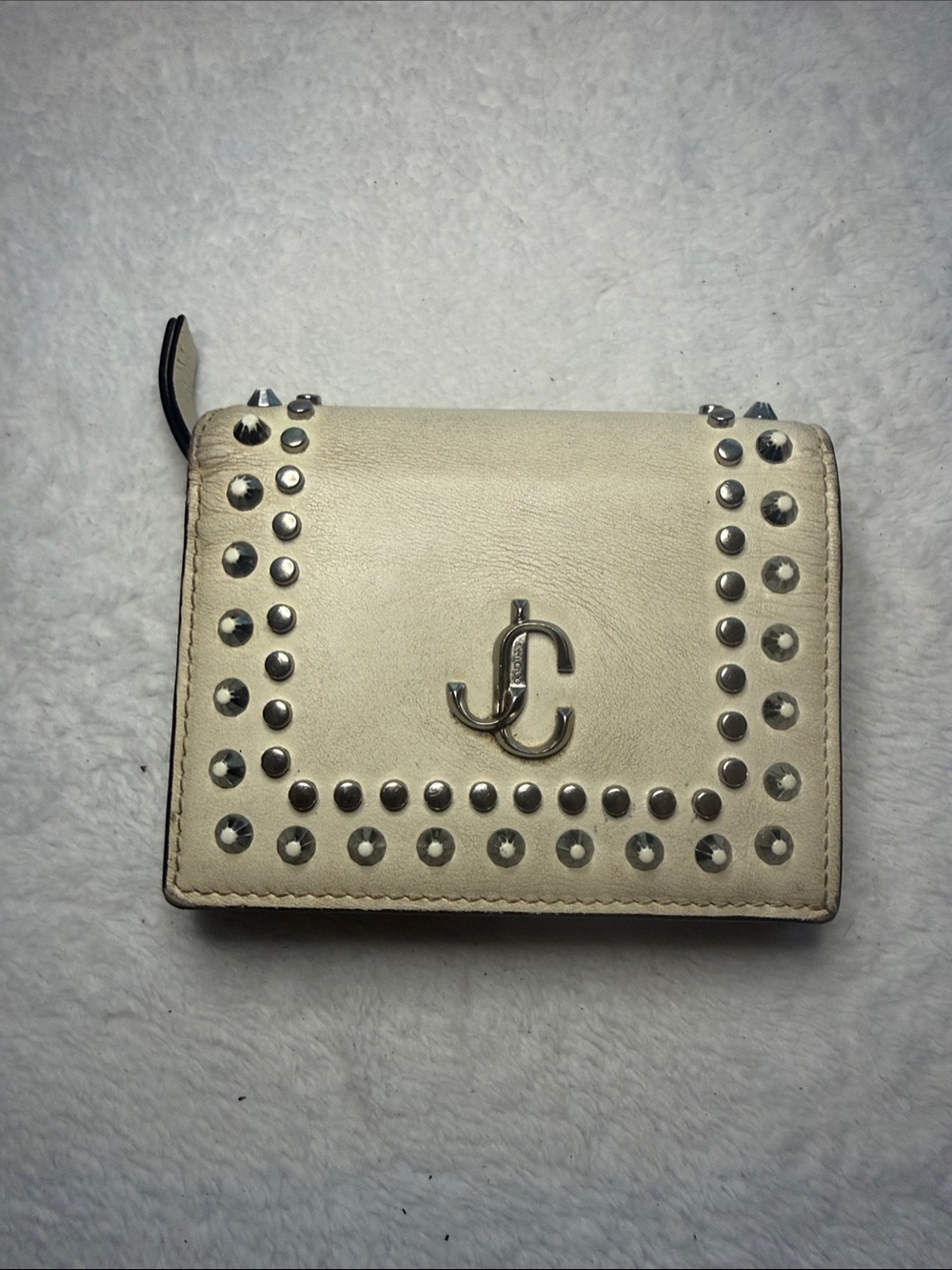 Jimmy Choo Ivory Leather Studded Compact Wallet
